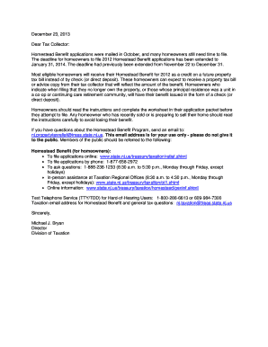 Fillable Online Homestead Benefit applications were mailed in October ...