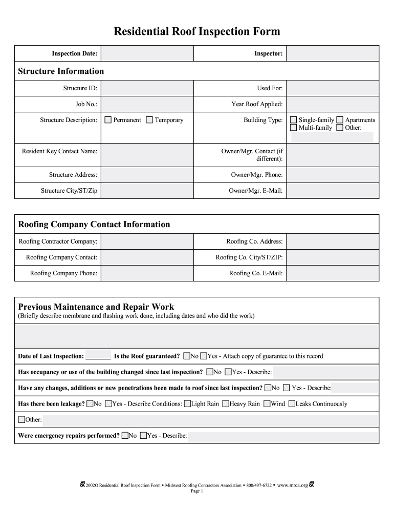 MRCA Residential Roof Inspection Form Fill and Sign Printable