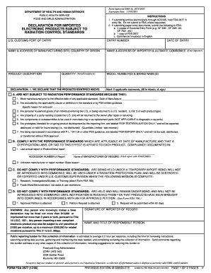 FDA Form 2877 Declaration for Imported Electronic Products