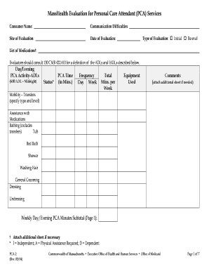 MassHealth Evaluation for Personal Care Attendant (PCA) Services