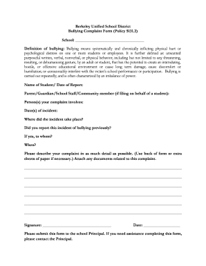 Statement account definition - Anti-Bullying Complaint Form - Berkeley Unified School District