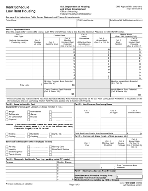 HUD Rent Schedule Form 92458
