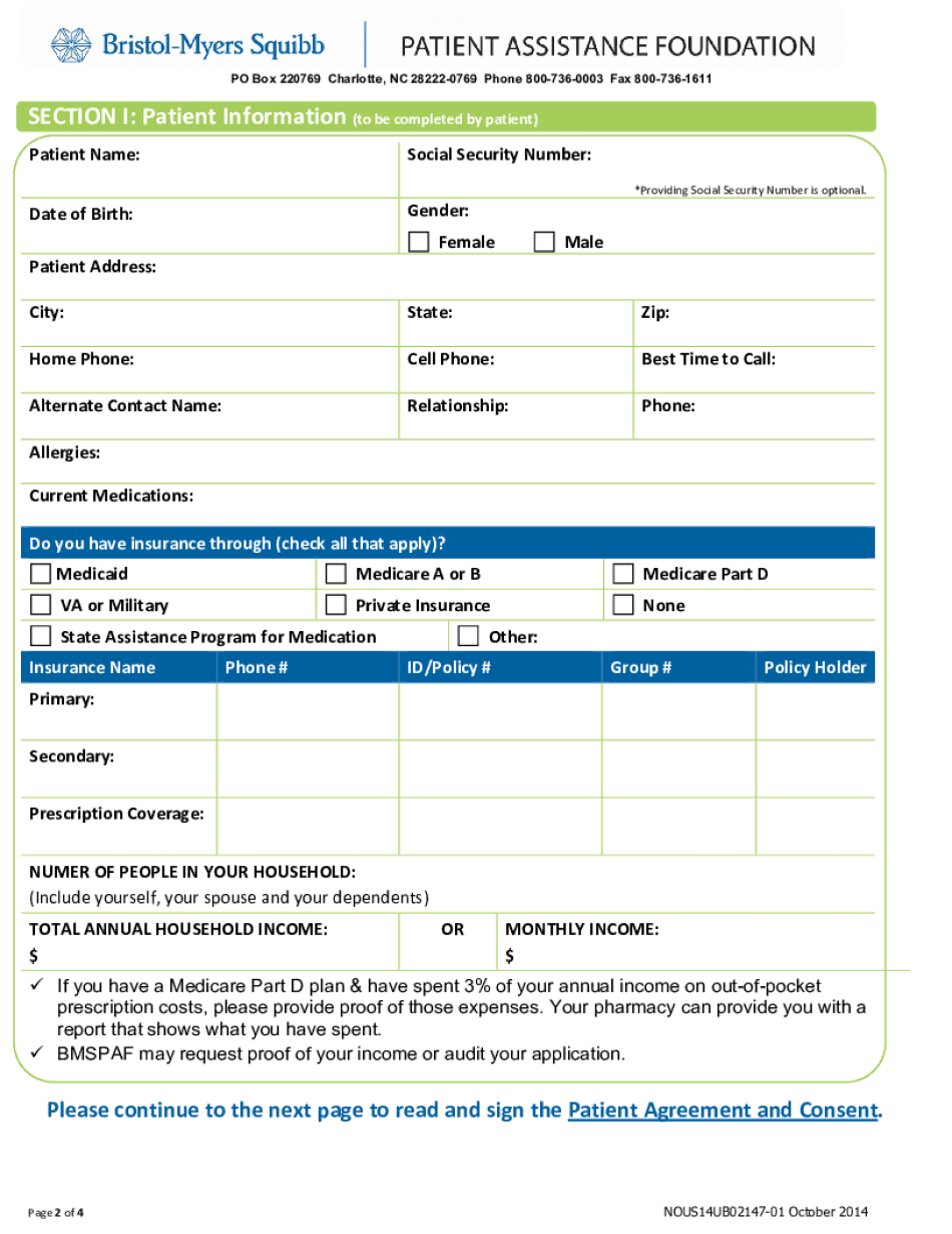 Bristol Myers Squibb Patient Assistance Form