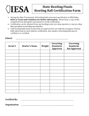 State Bowling Finals Ball Certification Form