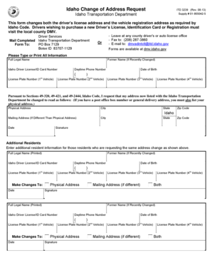 Idaho Change of Address Request ITD 3239