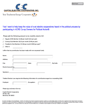 ACRE Co-op Political Action Membership Form