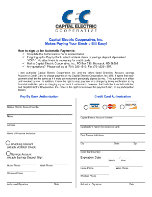 Capital Electric Cooperative Automatic Payment Authorization Form