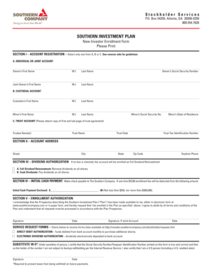 Southern Investment Plan New Investor Enrollment Form