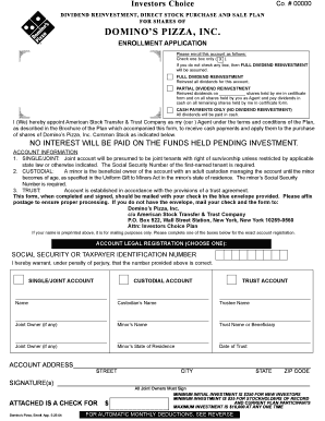 Domino's Pizza Dividend Reinvestment Plan Enrollment Application