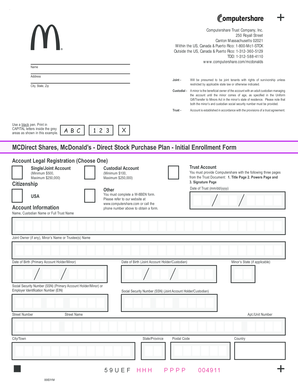 McDonald's Direct Stock Purchase Plan Initial Enrollment Form