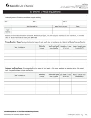 Beneficiary Change Request Form