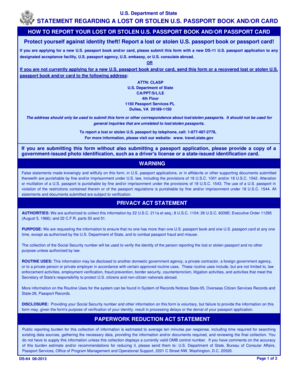 US Passport Lost or Stolen Statement Form