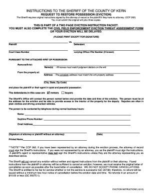 Request to Restore Possession Eviction Instructions