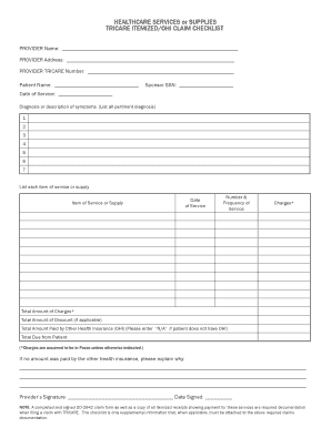 TRICARE Itemized/OHI Claim Checklist
