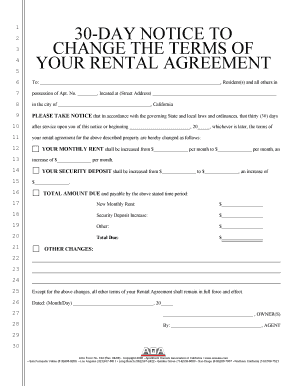30-Day Notice to Change Rental Agreement Terms