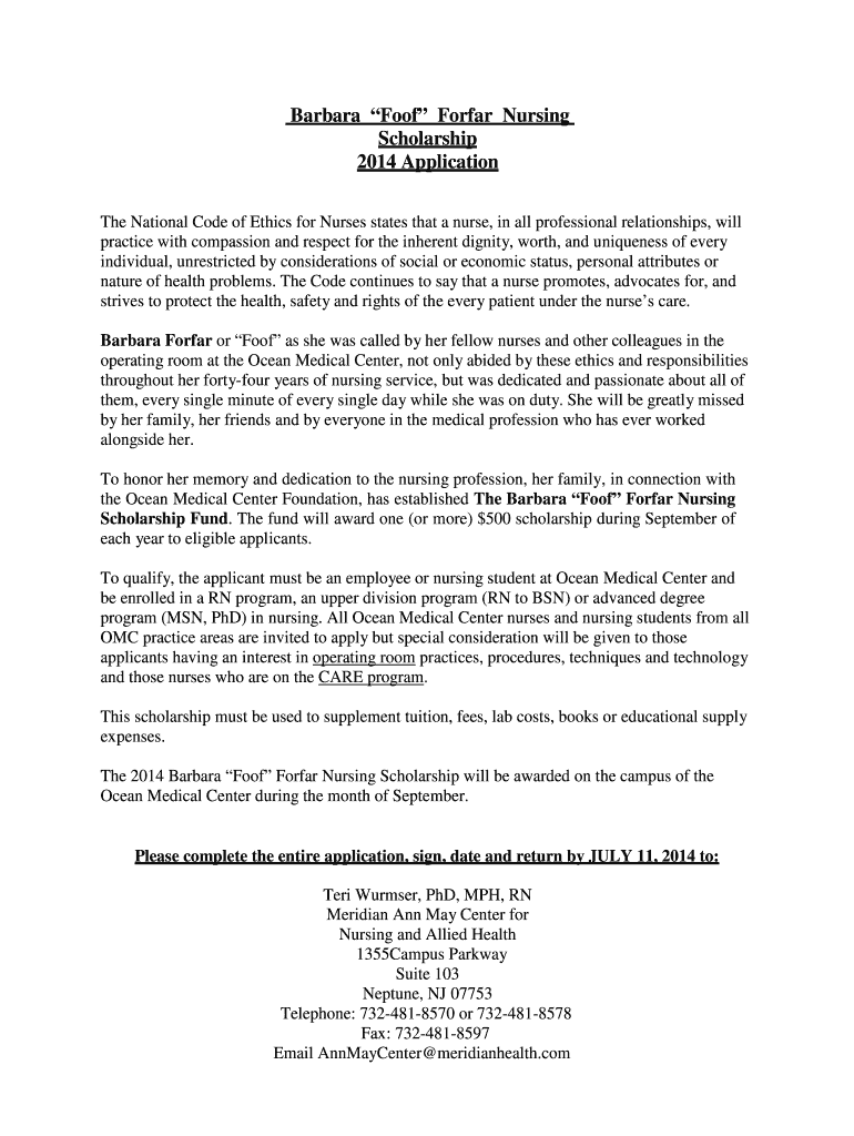 Fillable Online forfarscholarship Barbara Foof Forfar Nursing