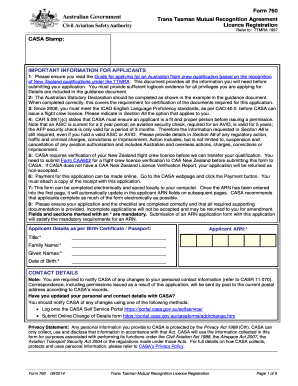 Form 760 Trans Tasman Mutual Recognition Agreement Licence Registration - casa gov