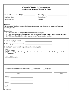Colorado Workers' Compensation Supplemental Report of Return To Work
