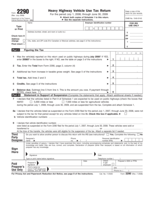 Heavy Highway Vehicle Use Tax Return Form 2290