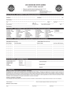 Show-Me State Games Entry Form and Waiver