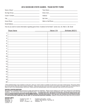 Show-Me State Games Team Entry Form