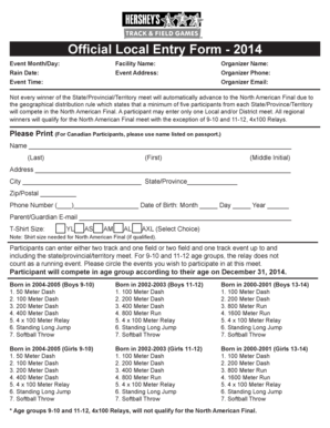 2014 Local Entry Form for North American Final Meet