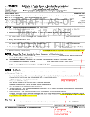 Form W-8BEN Certificate of Foreign Status