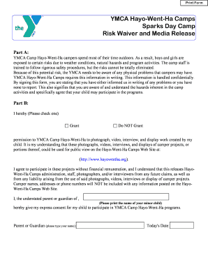 YMCA Hayo-Went-Ha Camps Risk Waiver and Media Release