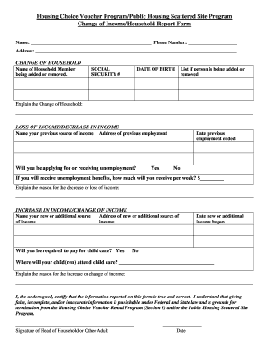 Housing Choice Voucher Change of Income Report Form