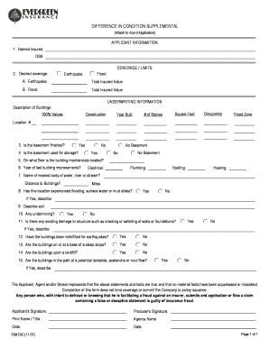 Difference in Condition Supplemental Form