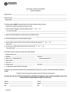 Additional Insured Supplement Form