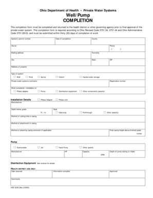 Ohio Private Water System Completion Form
