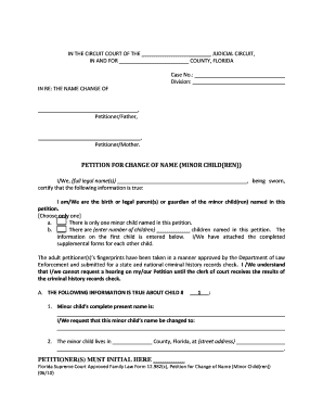 Florida Petition for Change of Name Minor Child