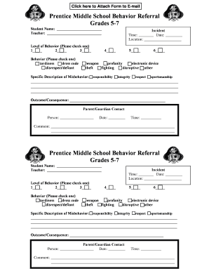 Student behavior form pdf - behavior referral form