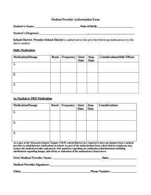 School Nurse Consultant. Sample Medical Provider Authorization Form - prentice k12 wi