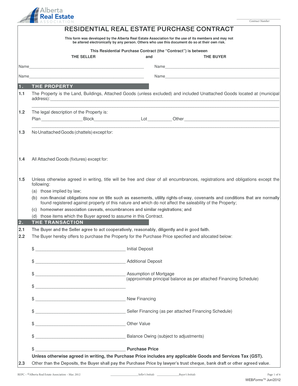 Alberta Residential Real Estate Purchase Contract