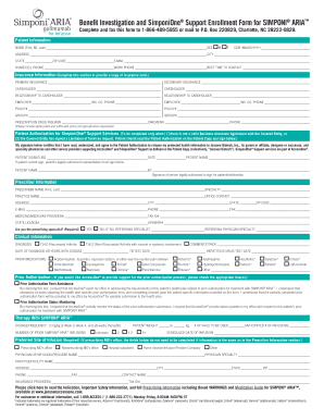 Benefit Investigation and SimponiOne Support Enrollment Form