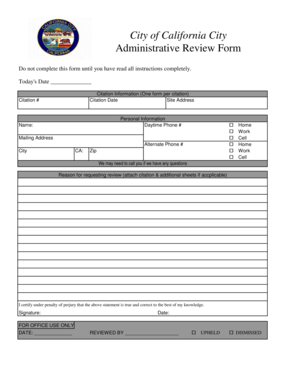 California City Administrative Review Form