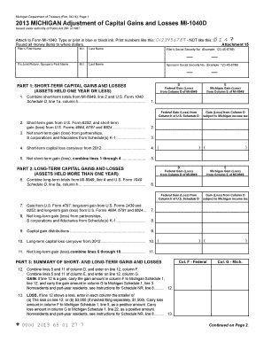 Michigan Capital Gains and Losses Form MI-1040D