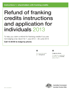 Refund of Franking Credits Application 2013