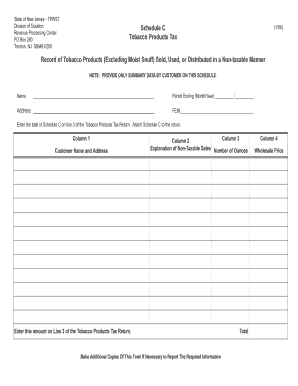 New Jersey Tobacco Products Tax Schedule C