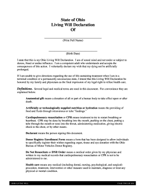 Ohio Living Will Declaration with Donor Registry Enrollment Form and Health Care Power of Attorney