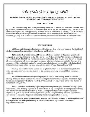 Halachic Living Will Durable Power of Attorney