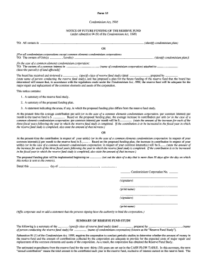 Notice of Future Funding of the Reserve Fund