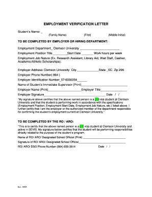 Employment letter - TO BE COMPLETED BY EMPLOYER OR HIRING DEPARTMENT - media clemson