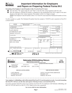 Nebraska Form W-2 Instructions