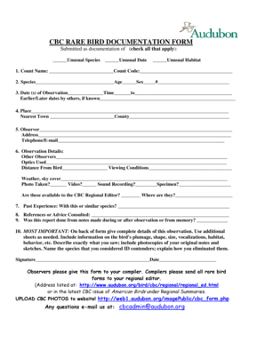 CBC Rare Bird Documentation Form