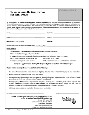 McMaster University Scholarship Application Form