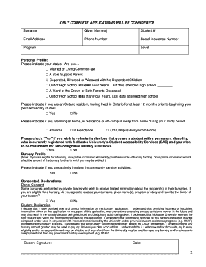 McMaster University Bursary Application