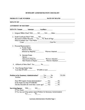 Florida Summary Administration Checklist